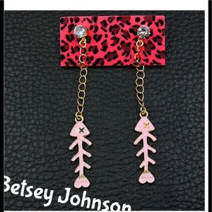 Betsey Johnson Pink Enamel Fishbone Earrings